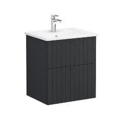 Vitra Root Groove 69412 Lavabo Dolabı, İki Çekmeceli, 60 Cm, Mat Grafit, Köşeli Lavabolu